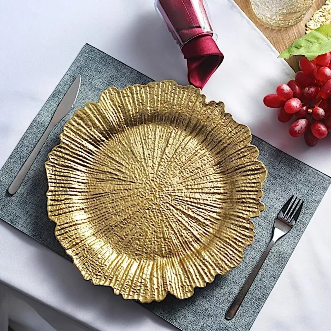 24 GOLD 13" Round Textured Charger Plates Wedding Party Dinner